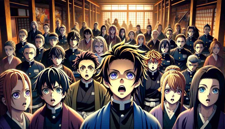 A high-definition realistic scene encapsulating the unpredictable revelations and plot twists in the world of a hypothetical manga named 'Sparkle of the Apprentice'. This encapsulates an ensemble of characters, each revealing sharp expressions of held breaths and wide-eyed astonishment. Note the varying age groups, from young apprentices to seasoned masters, all caught off guard by a surprising turn of events. The setting could be a mix of a traditional dojo and a futuristic metropolitan backdrop, weaving the old with the new. Make sure the image vibrates with a palpable sense of puzzlement, shock, and curiosity.