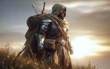 A high-definition, realistic portrayal of a warrior traveler bravely accepting his fate. This warrior is characterized by his well-worn armor, an array of battling scars, and the wisdom etched in his eyes. He could be seen standing on a hill, looking out into the sunset, which symbolizes his destiny. His figure should be strong and determined, showing signs of a long journey but also a persistent resilience. A gentle breeze might carry whispers of his many tales, rustling his cloak and the grass around his worn-out boots.