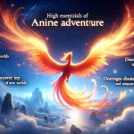 A high definition realistic image depicting the concept of a new Anime adventure called Phoenix's Flight. Envision the essential elements of an adventure such as journeying through mystical landscapes, discovery of new worlds, overcoming obstacles, and interacting with unique characters. In this specific instance, the main character is a phoenix. Show this mythical bird in all its glory, ablaze in radiant fire, soaring through mystical skies embodying the spirit of adventure.