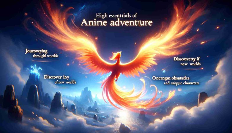 A high definition realistic image depicting the concept of a new Anime adventure called Phoenix's Flight. Envision the essential elements of an adventure such as journeying through mystical landscapes, discovery of new worlds, overcoming obstacles, and interacting with unique characters. In this specific instance, the main character is a phoenix. Show this mythical bird in all its glory, ablaze in radiant fire, soaring through mystical skies embodying the spirit of adventure.