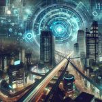 Create a high-definition, realistic image showing the future of a concept similar to Steins;Gate. Imagine a world where time travel exists and has been interwoven with science and technology. Picture a cityscape with advanced technology, futuristic architecture, and an air of mystery. Add details to represent the possible progression of the complex narrative, such as symbols of time travel or elements that suggest a mix of reality and hypothetical scenarios. Capture the dramatic tension and elaborate storyline through visual elements, creating a sense of anticipation for the next progression in this fictitious universe.