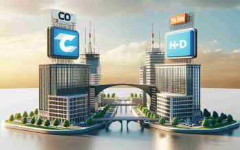 A realistic HD representation of a scene depicting a corporate interest expressed between two corporations. Visible are two generic buildings, one representing a technology company and the other a content creation company, with the two logos on their respective buildings. There is a symbolic bridge connecting them, illustrating the idea of a potential merger or acquisition. Please refrain from using specific corporate logos or names to respect copyright policies.