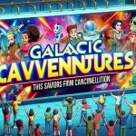 Realistic high-definition image of a titular banner for a popular animated series, 'Galactic Adventures', with visual imagery symbolizing its savior from cancellation. Think vibrant colors, expressive characters, and a bold headline that implies the show's continuation. Additional visual elements should hint at the jubilation of the fanbase, perhaps in the form of fan letters, supportive hashtags, or even depictions of happy fans celebrating the show's revival.