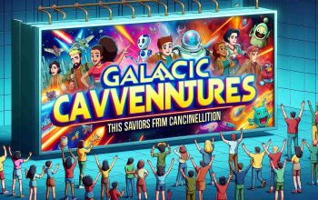 Realistic high-definition image of a titular banner for a popular animated series, 'Galactic Adventures', with visual imagery symbolizing its savior from cancellation. Think vibrant colors, expressive characters, and a bold headline that implies the show's continuation. Additional visual elements should hint at the jubilation of the fanbase, perhaps in the form of fan letters, supportive hashtags, or even depictions of happy fans celebrating the show's revival.