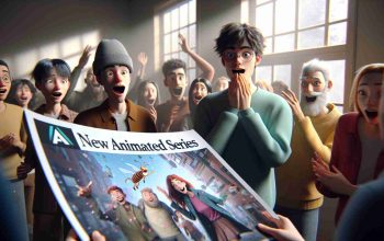 A realistic high-definition image that conveys the surprise and anticipation of a new animated series announcement, following the cancellation of a popular youth-oriented animated sitcom by a major online streaming service. The scene should depict animation enthusiasts reacting for the first time to promotional material for the new show, displaying a mixture of excitement and curiosity.