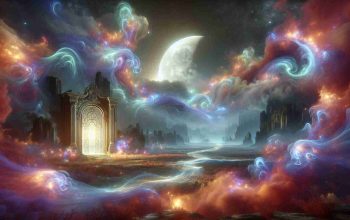 Realistic and high-definition image rendering of an exciting, mystical scene titled 'Intertwined Destinies'. In the image, a grand, moonlit landscape reveals an enticing gateway enveloped in enchanting, swirling mists of color. The ambiance is brimming with magical energy. The beautiful concoction of mystery and magic might hint at a world beyond human comprehension, filled with extraordinary beings and supernatural phenomena.